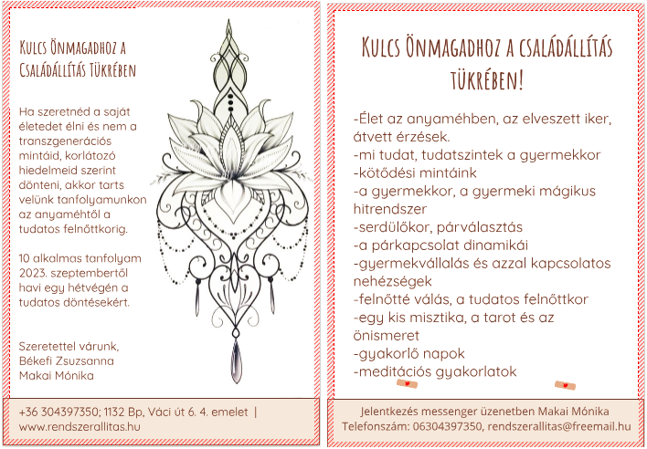 Családállítás, szórólap, tanfolyam, kulcs önmagadhoz